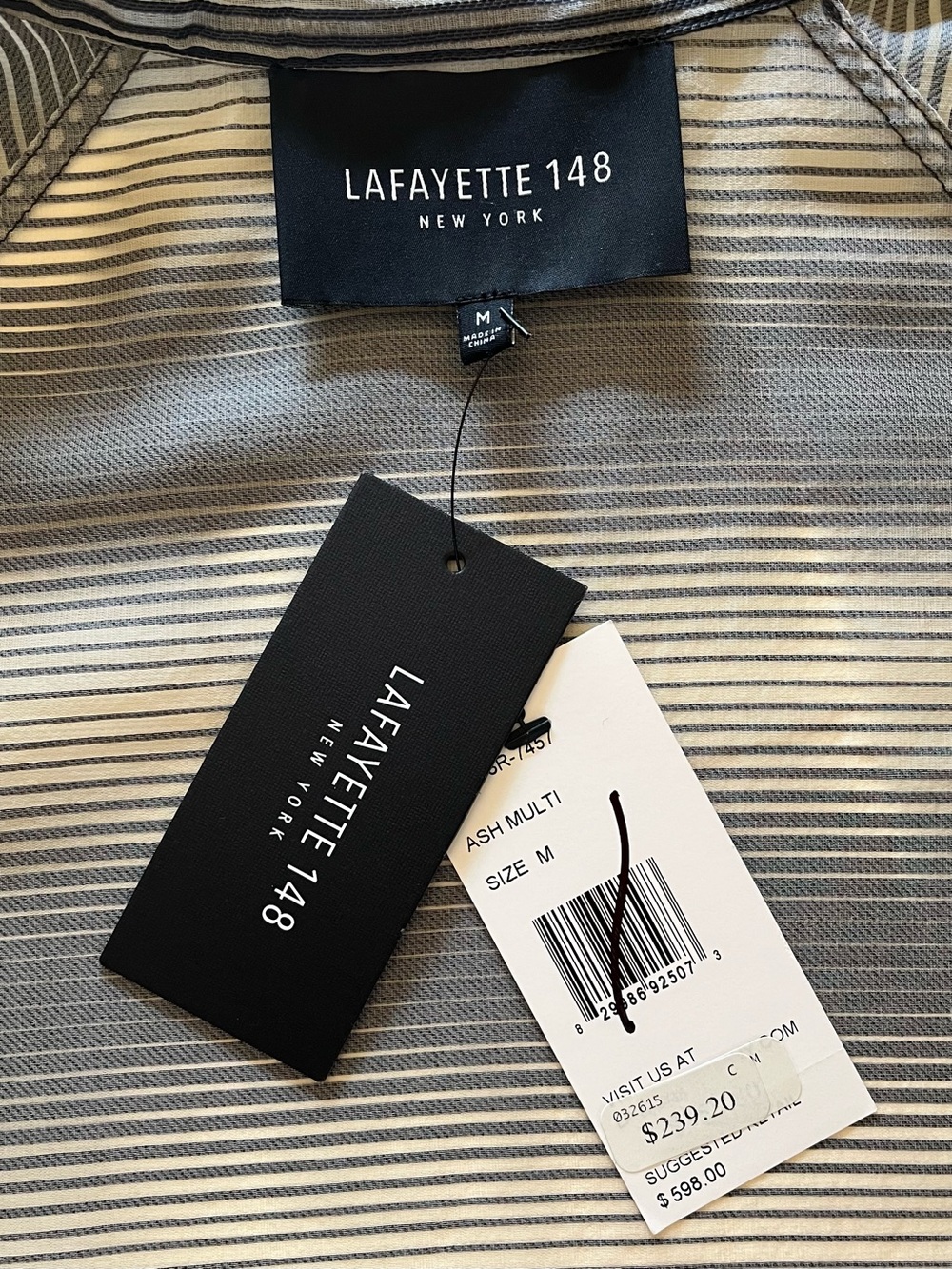 Lafayette 148 New York Sheer Black & Tan Striped Lightweight Silk Shirt-Jacket - Picture 2 of 12